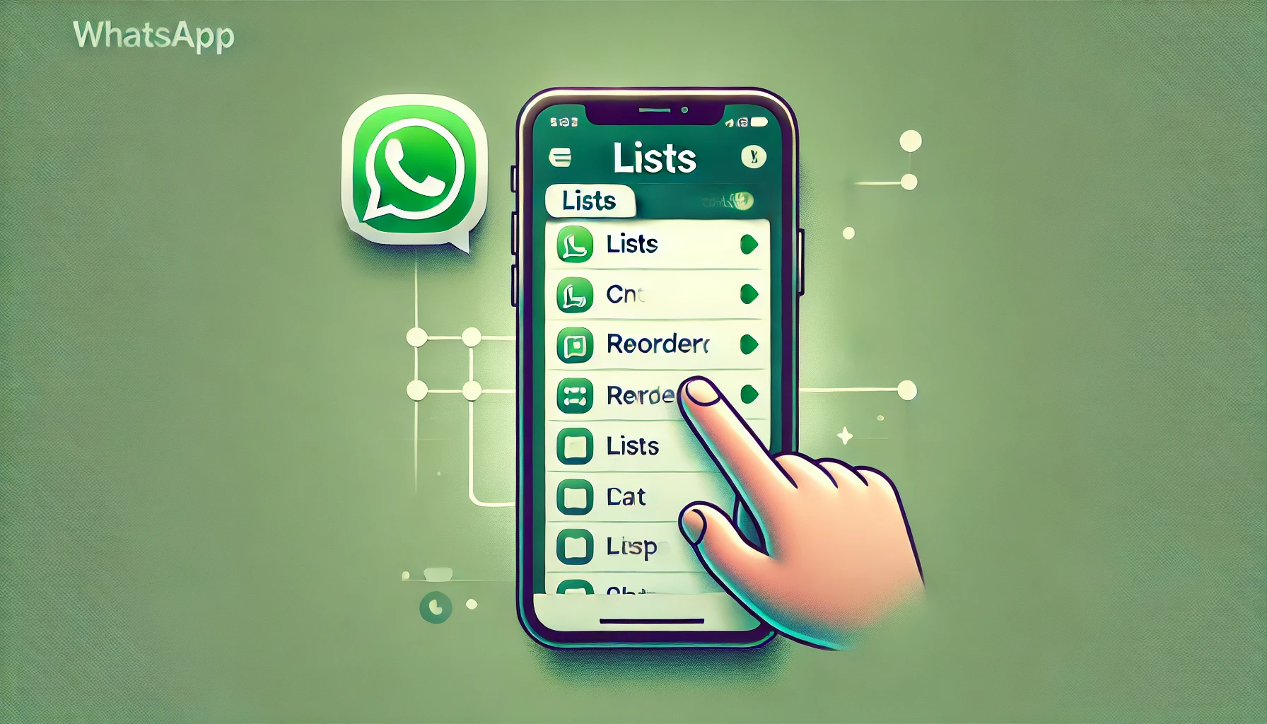 An illustration of a smartphone screen showing WhatsApp’s new shortcut list